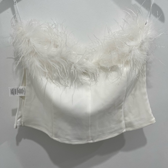 White, feathered strapless top - Picture 2 of 6